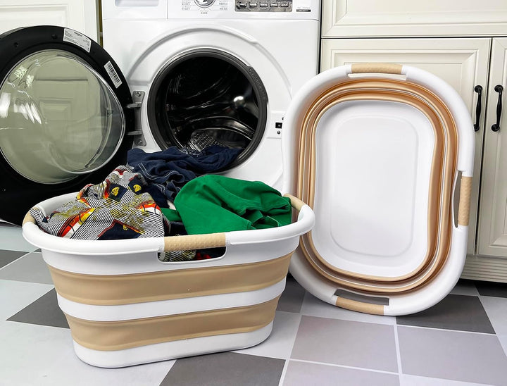 SAMMART 40L Set of 2 Collapsible Plastic Laundry Hamper - Foldable Pop Up Storage Container/Organize