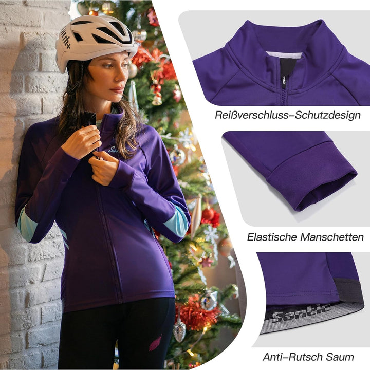 Santic Fahrradjacke Damen Winter Thermo Jacken Winddichte Laufjacke Leichte Atmungsaktiv Langarm Ref