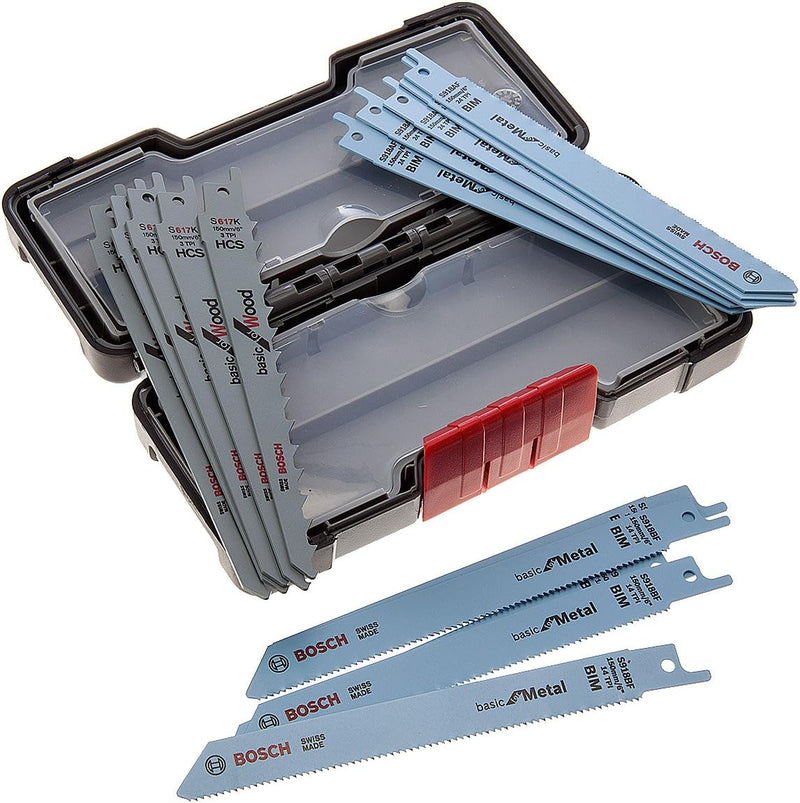 Bosch Professional 2607010901 Professional Säbelsägeblatt Set 1 V, schwarz 15 Stück & Sägehandgriff