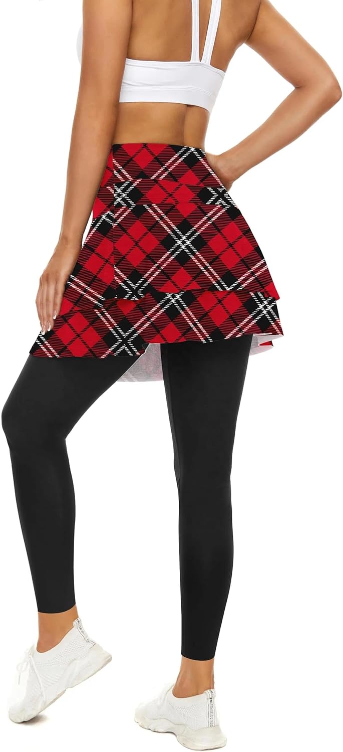 WOWENY Tennisrock Damen Golf Skort Mit Hose, Rock Damen Sommer kurz Sportrock Mit Hose, Faltenrock L