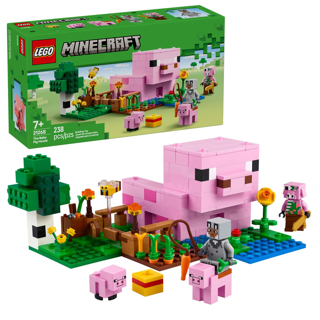LEGO 21268 Minecraft Das Babyschwein-Haus – Farmhaus im Wald-Biom mit Figuren & Tieren, BAU- & Spiel