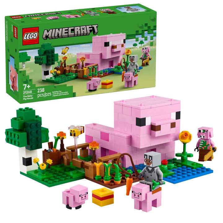LEGO 21268 Minecraft Das Babyschwein-Haus – Farmhaus im Wald-Biom mit Figuren & Tieren, BAU- & Spiel