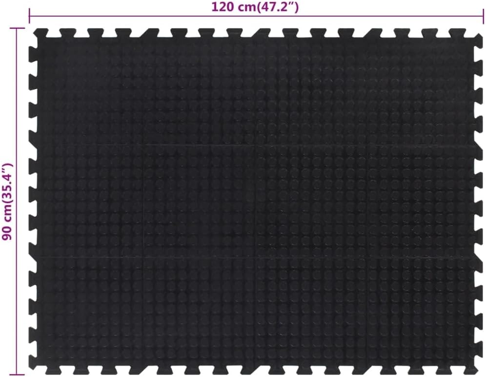 Gummi-Bodenfliese Schwarz 12 mm 90x120 cm | Stossdämpfend, geräuschreduzierend, rutschfeste Untersei