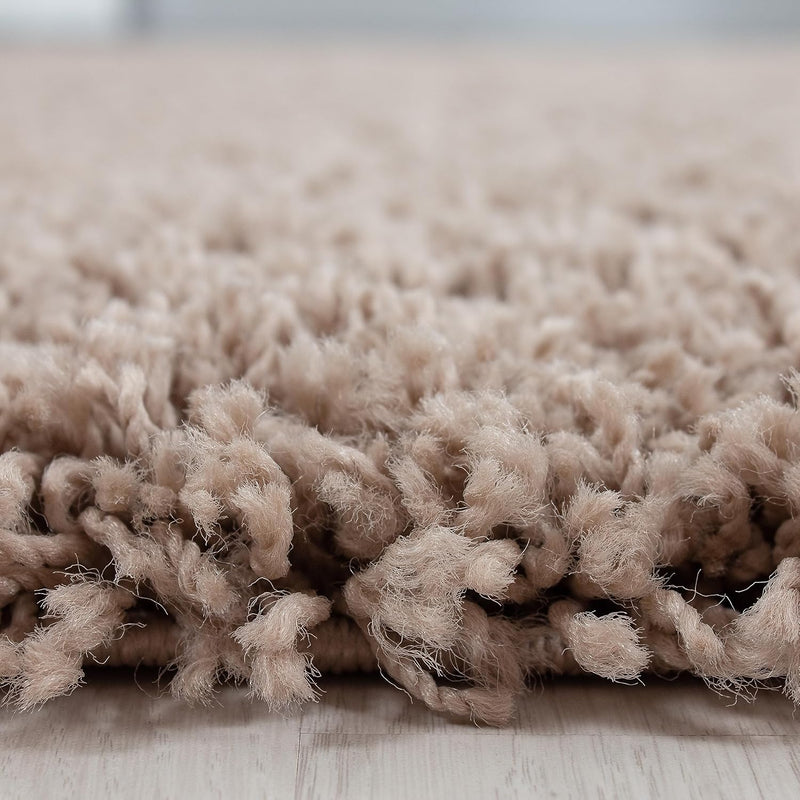 HomebyHome Teppich Wohnzimmer Shaggy Hochflor Beige 120 cm Rund Einfarbig Design - Flauschiger Teppi