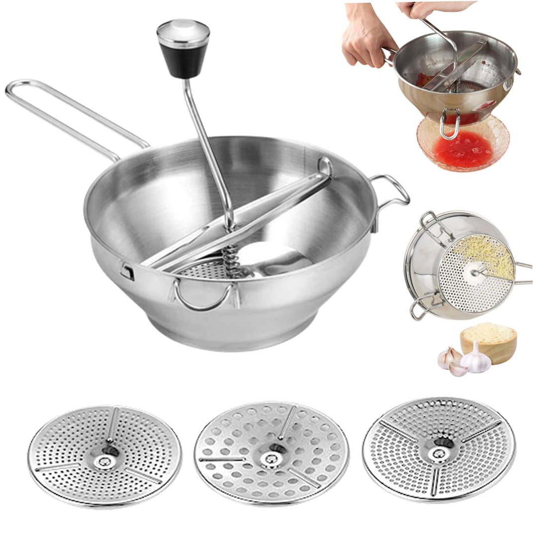 Gemüsemühlen, Edelstahl Lebensmittelmühle, 3 Austauschbare Zerkleinerungsplatten Manueller Edelstahl