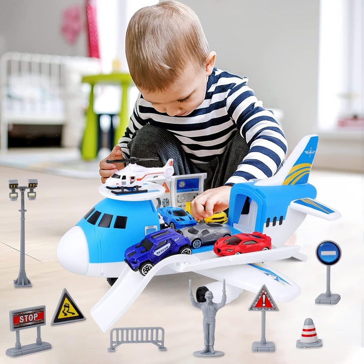 deAO Transport Flugzeug Spielzeug, 19Stck Transport Cargo Fluggeräte mit Auto Spielzeug Spiel Set un