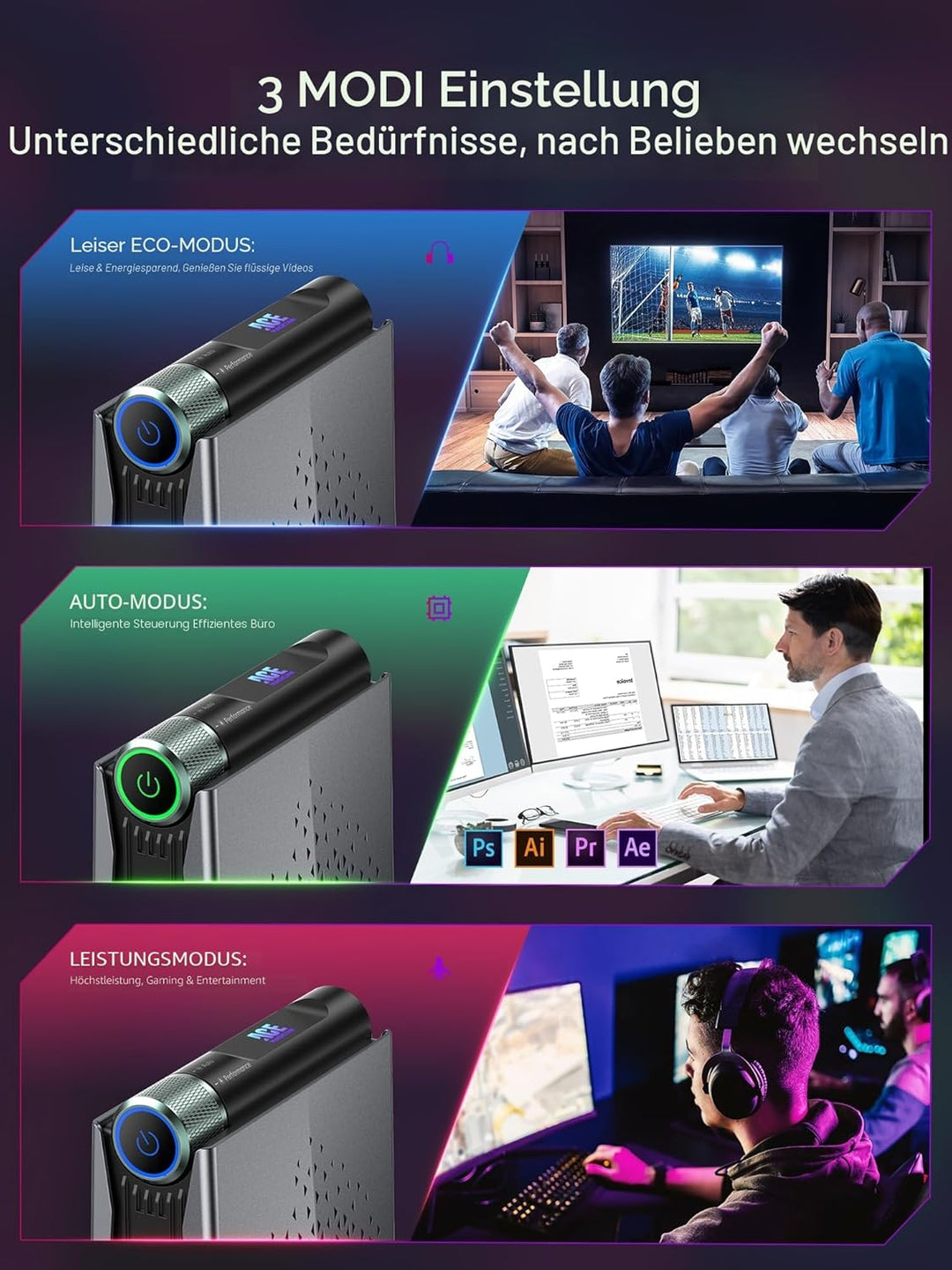 S3A Mini PC 32GB DDR5 4800MHz 1TB NVME PCIe3.0 SSD, AMD Ryzen 9 6900HX (bis zu 4,9 GHz) Radeon 680M,