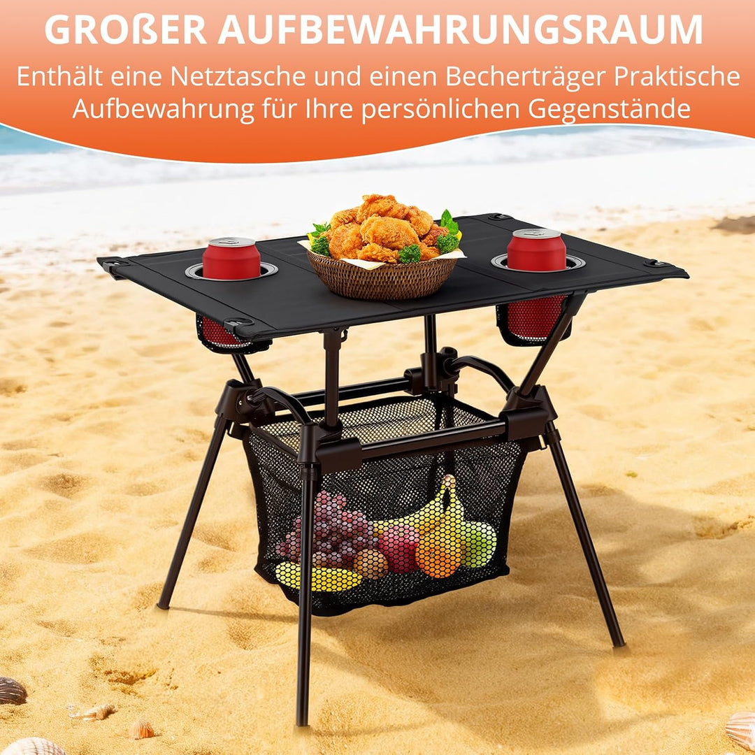 FUNYKICH Campingtisch klappbar, Ultraleicht Klapptisch mit Netztasche und 2 Getränkehaltern, 15KG Tr