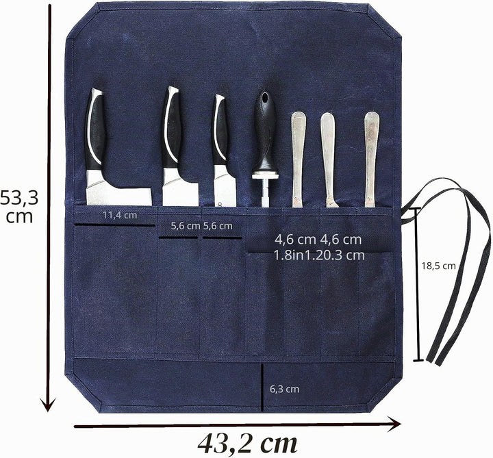 Denifiter strapazierfähiges gewachstes Segletuch, Messer-Rolltasche mit 7 Taschen, blau, Blau