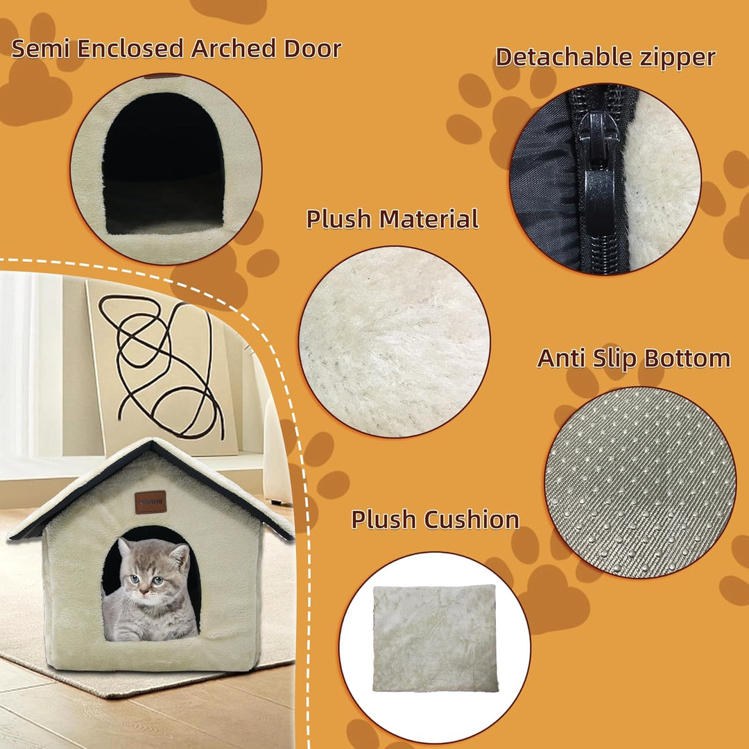 Plüsch Katzenhaus Katzenhöhlenbett mit Flauschiges Katzenkissen Tragbare Katzenhütte mit Rutschfeste