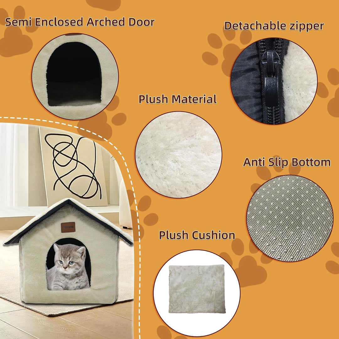 Plüsch Katzenhaus Katzenhöhlenbett mit Flauschiges Katzenkissen Tragbare Katzenhütte mit Rutschfeste
