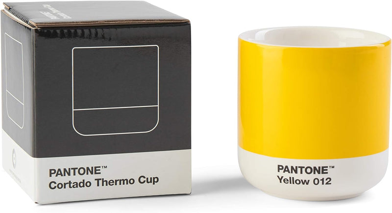 Pantone doppelwandiger Porzellan-Thermobecher Cortado, ohne Henkel, 190ml, 012, Yellow 012