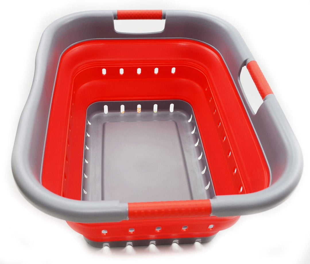 SAMMART 41L Collapsible 3 Handled Plastic Laundry Basket - Foldable Pop Up Storage Basket/Organizer