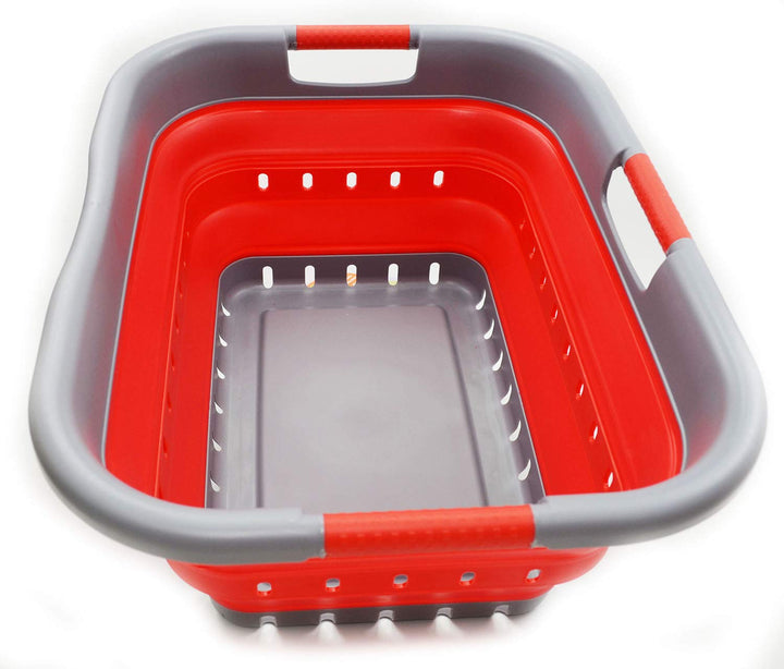 SAMMART 41L Collapsible 3 Handled Plastic Laundry Basket - Foldable Pop Up Storage Basket/Organizer
