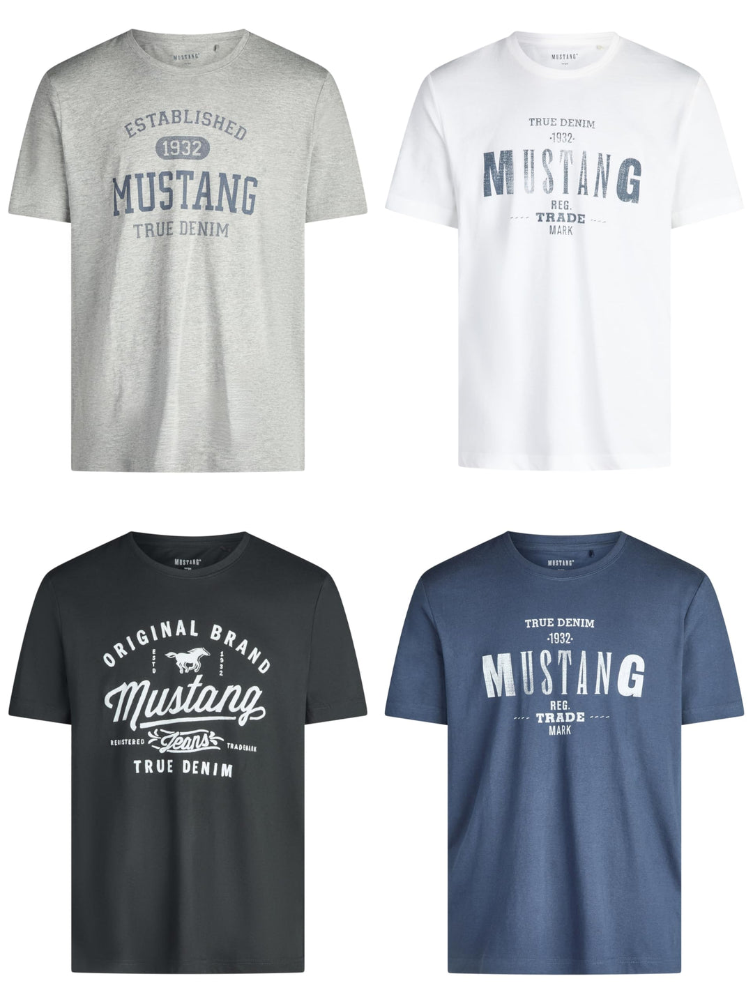MUSTANG Herren T-Shirt 4er Pack Frontprint O-Neck Rundhalsausschnitt Kurzarm Regular Tee Shirt 100%