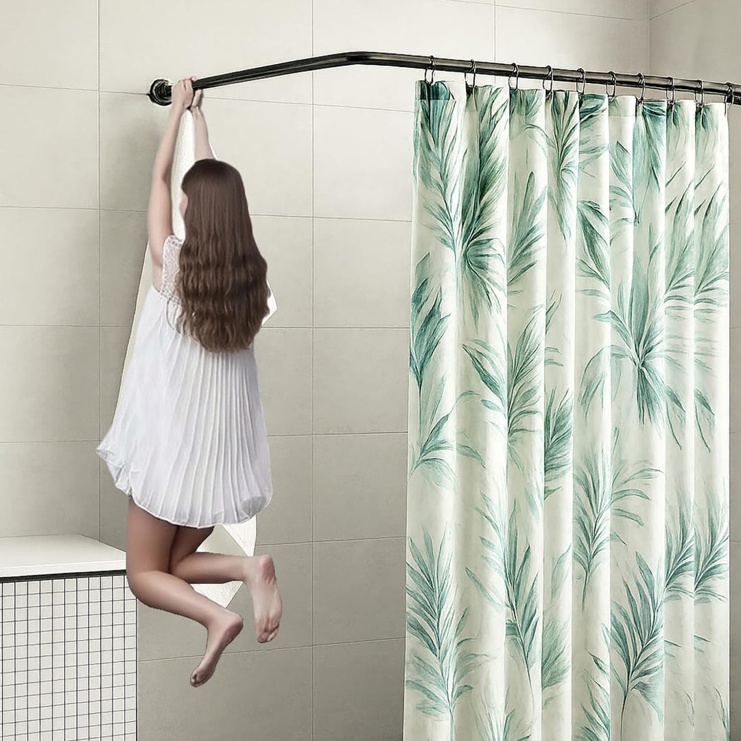 SIKAIQI Dehnbare 304 Edelstahl L-förmige Badezimmer Badewanne Dusche Vorhang Stange Rack (Schwarz, 7