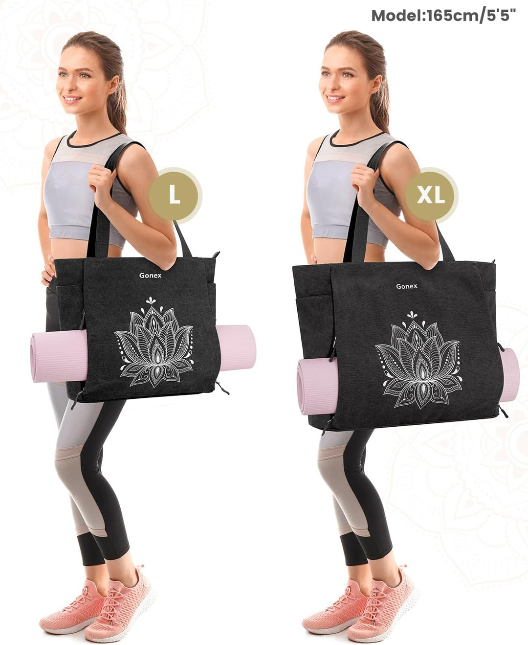 Gonex Yogatasche, Grosse Pilates Tragetasche mit Mehreren Taschen für Damen Herren, Robuste Canvas T