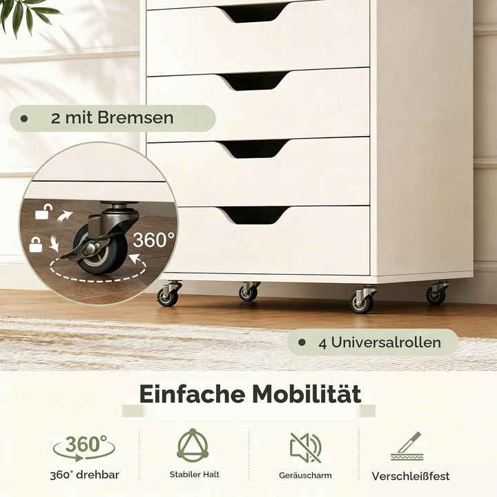 GIANTEX Rollcontainer mit 7 Schubladen, Aktenschrank mit Rollen, Schubladenschrank Holz, Druckertisc