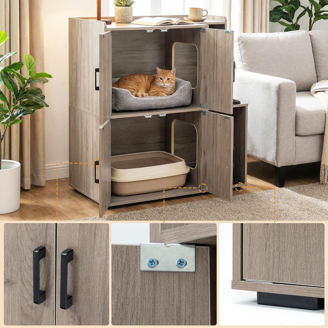 Katzenklo Schrank für 2 Katzen, Katzentoilette Schrank Zweistöckiger, Katzenklo Haus, Katzenhöhle Ho