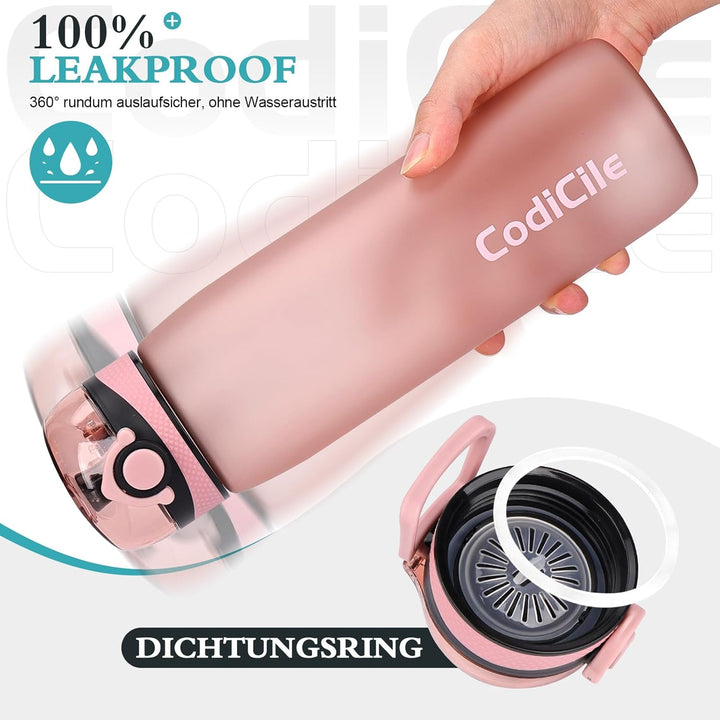 CodiCile Trinkflasche 1L, Wasserflasche 1L BPA-Frei, Auslaufsichere 1 Liter Trinkflasche, Tritan Spo