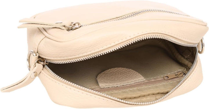 Zwillingsherz Umhängetasche mit Reissverschluss aus 100% Echtleder - Hochwertige Handtasche zum Umhä
