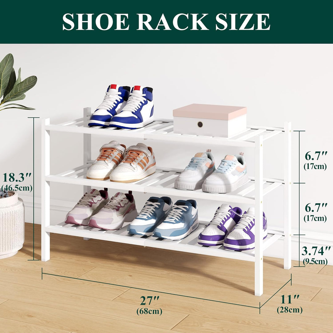 smiry Schuhregal aus Bambus, Schuhregal Platzsparend mit 3 Ebenen, Erweiterbar Stapelbar Shoe Rack,