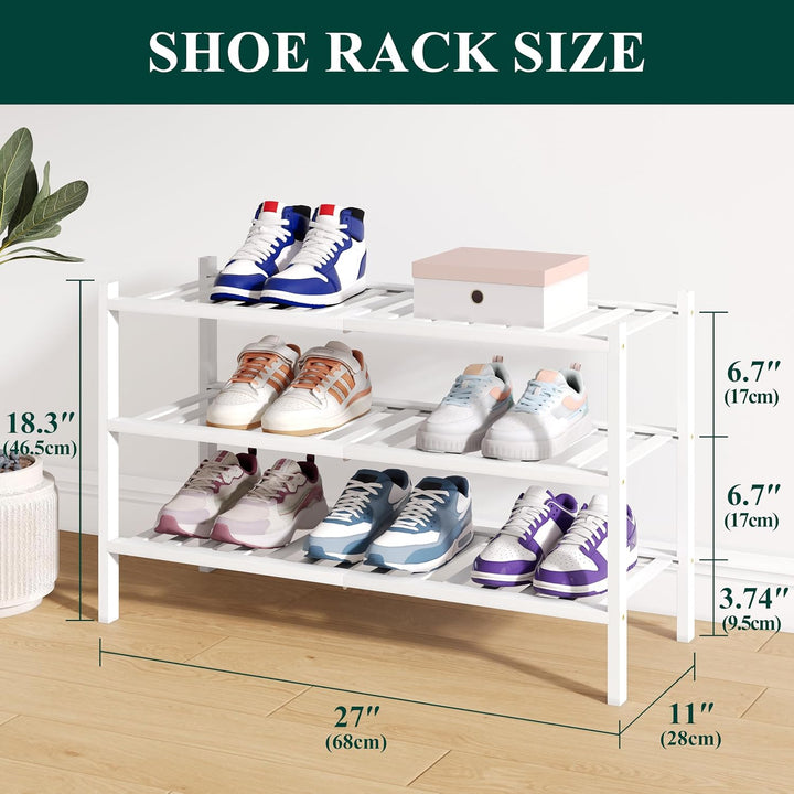 smiry Schuhregal aus Bambus, Schuhregal Platzsparend mit 3 Ebenen, Erweiterbar Stapelbar Shoe Rack,
