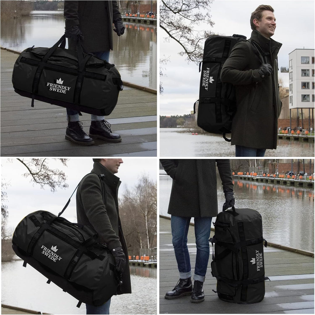 The Friendly Swede Wasserfeste Reisetasche Duffle Bag Rucksack - 30L / 60L / 90L - Seesack, Sporttas