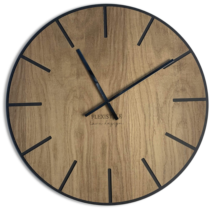 FLEXISTYLE EKO gross wanduhr ohne tickgeräusche Wood Art Schwarz 60cm, Wohnzimmer, Schlafzimmer, in