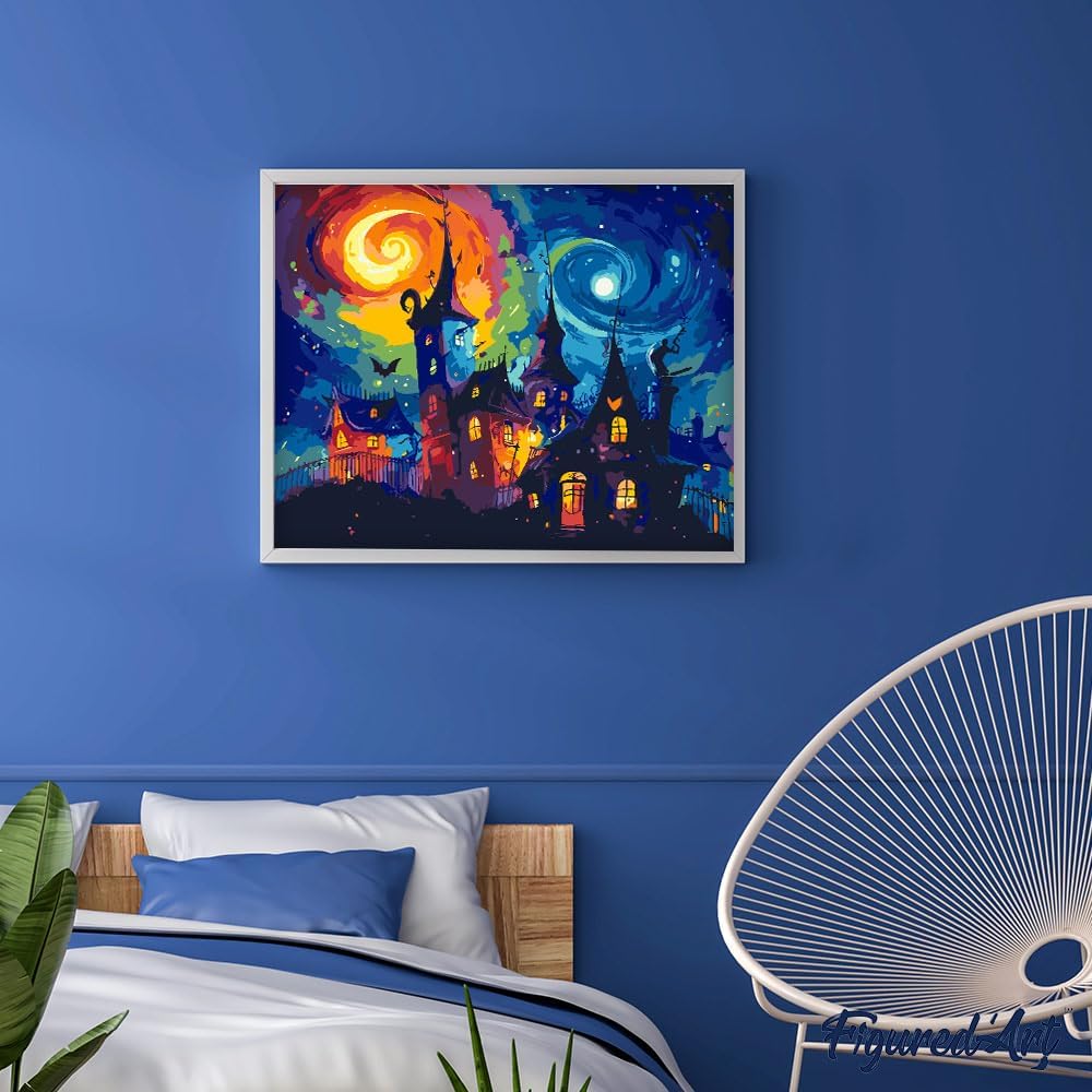 Figured'Art Malen Nach Zahlen Erwachsene Mit Rahmen Fantasie Schloss - Paint by Numbers Basteln DIY