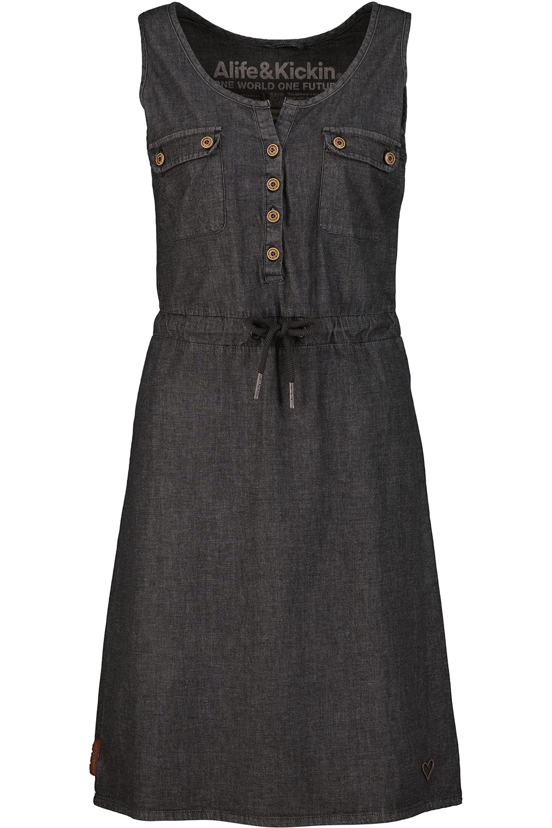 ALIFE and Kickin DorisAK DNM Dress Damen Sommerkleid, Jeanskleid, Kleid S Black Denim, S Black Denim