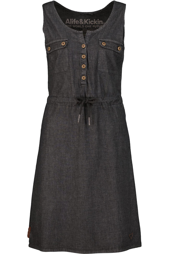 ALIFE and KICKIN DorisAK DNM Dress Damen Sommerkleid, Jeanskleid, Kleid L Black Denim, L Black Denim