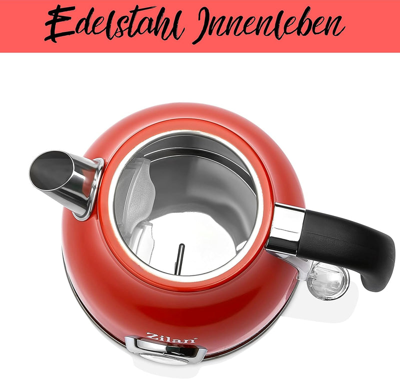 60er Jahre Retro Wasserkocher 1,7 Liter | 100% BPA FREI | 2000 Watt | Edelstahl Innenleben mit analo