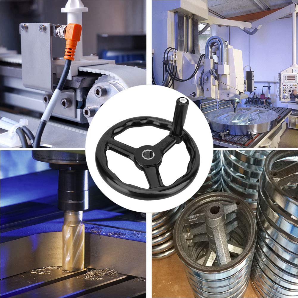 200 * 18mm Handrad Schwarz Pulverbeschichtet 3 Speichen Bakelit Handrad mit Handkurbel für Fräsmasch