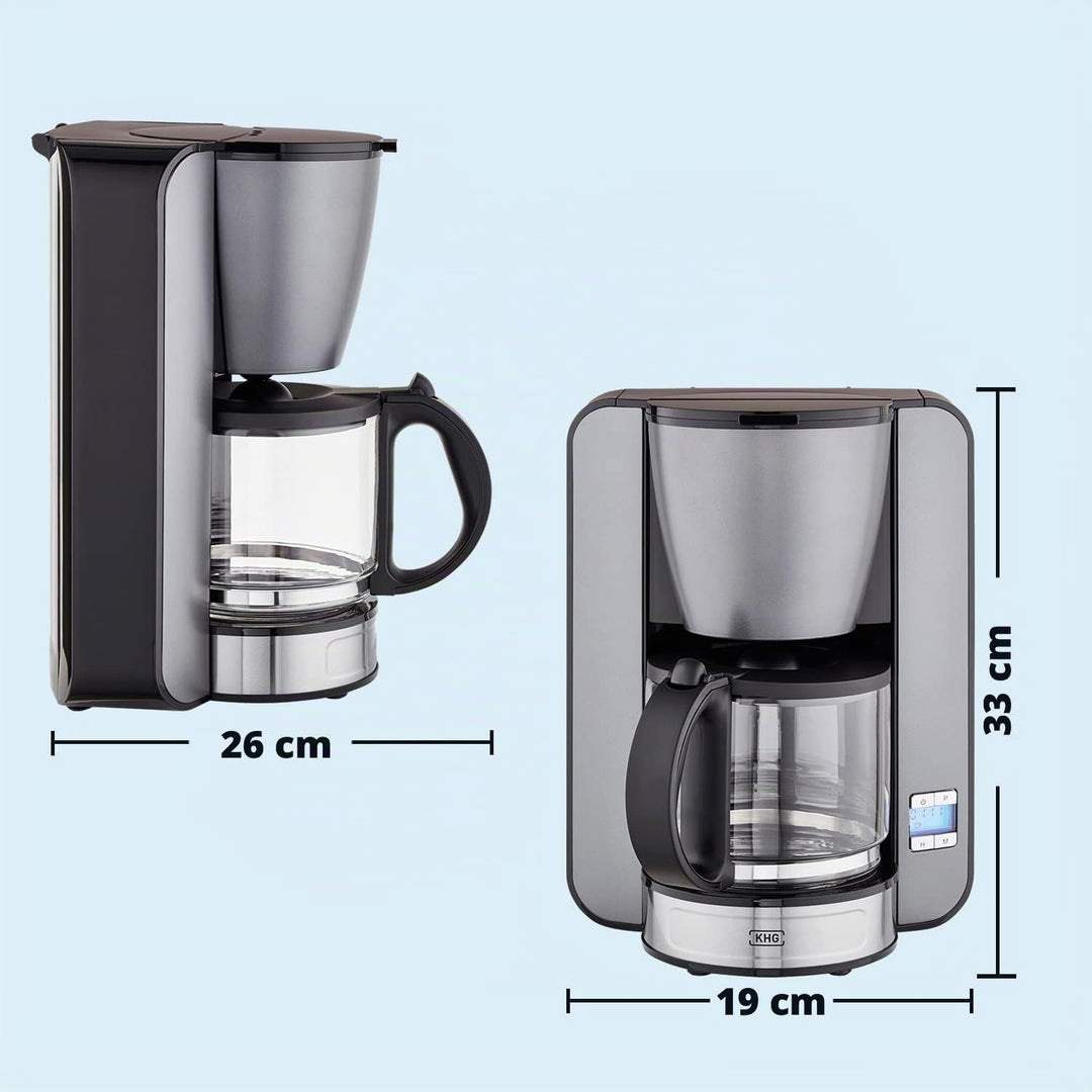 KHG Kaffeeautomat KA-124 (GE) aus Metall in grau, Kapazität für 12 Tassen, mit Glaskanne 1,5 Liter,