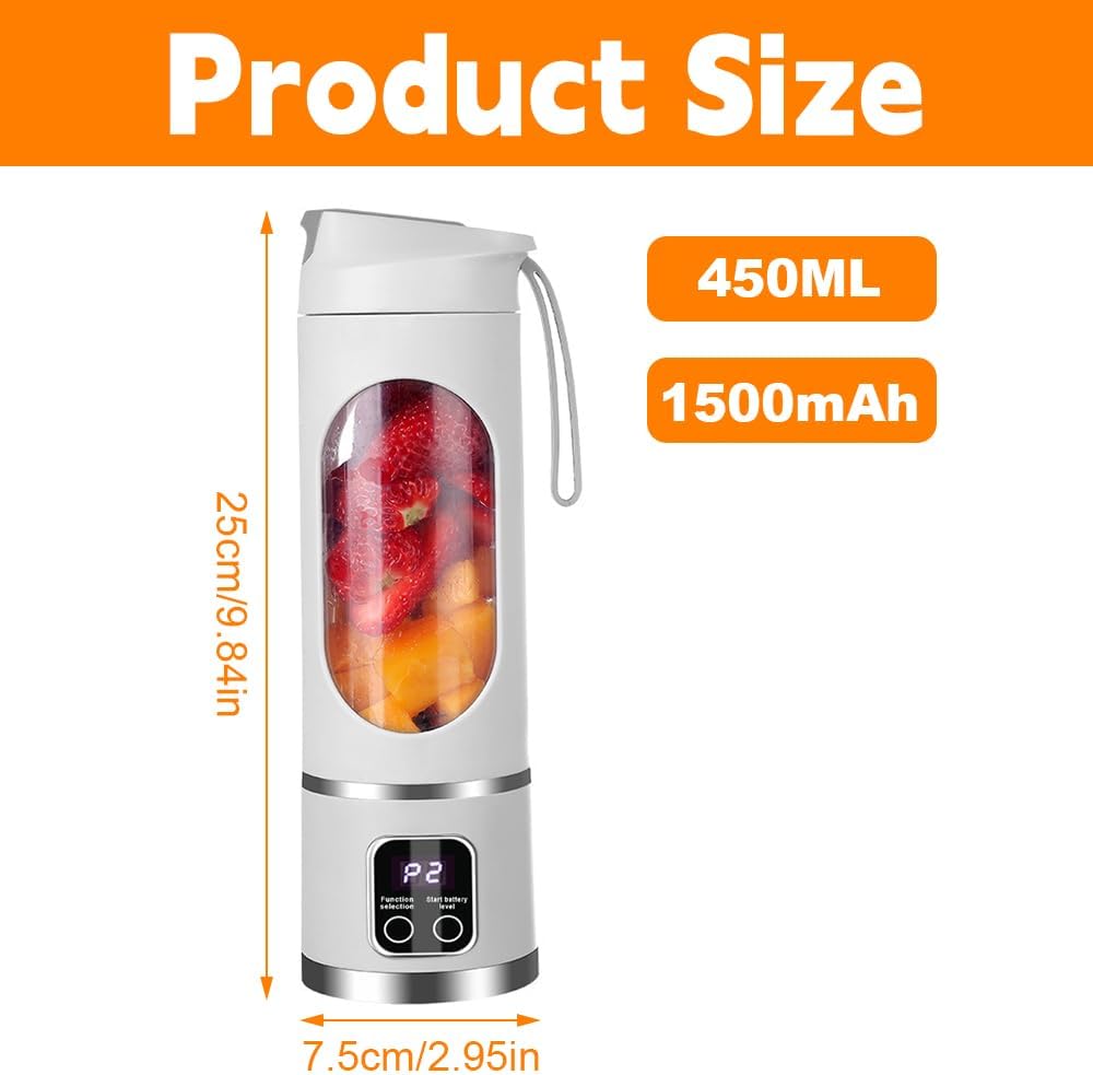 Tragbarer Mixer Smoothie Maker To Go, 450 ML Portable Blender mit LED Display&12 Klingen,USB Wiedera