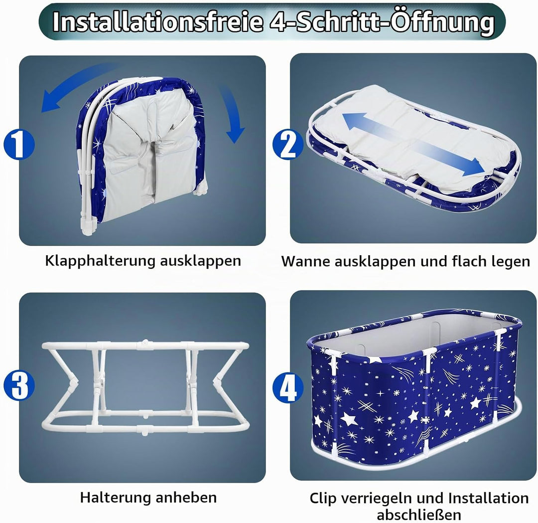 Faltbare Badewanne für Erwachsene, freistehende tragbare Badewannes mit stabilem Kunststoffrahmen, z