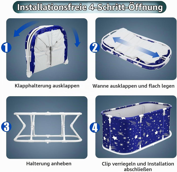 Faltbare Badewanne für Erwachsene, freistehende tragbare Badewannes mit stabilem Kunststoffrahmen, z