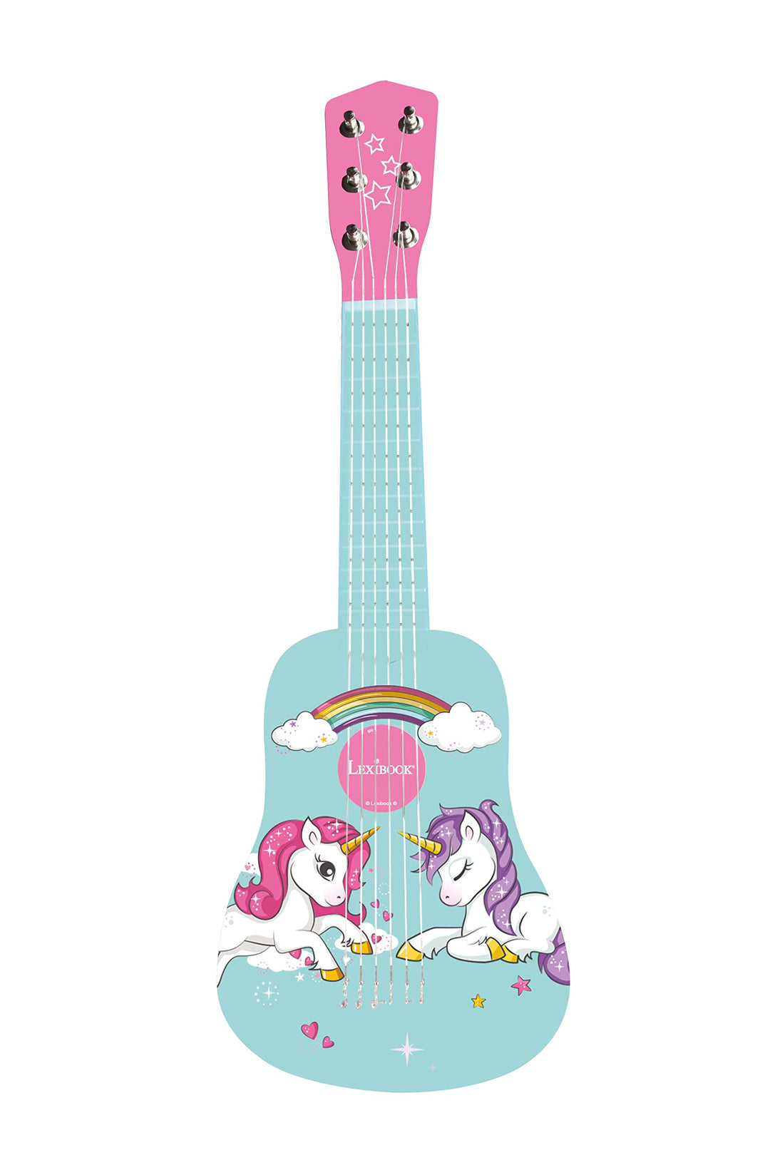 LEXIBOOK K205UNI erste Gitarre aus Holz Einhorn, 6 Saiten, 53 cm, inkl. Anleitung, Rosa/Blau