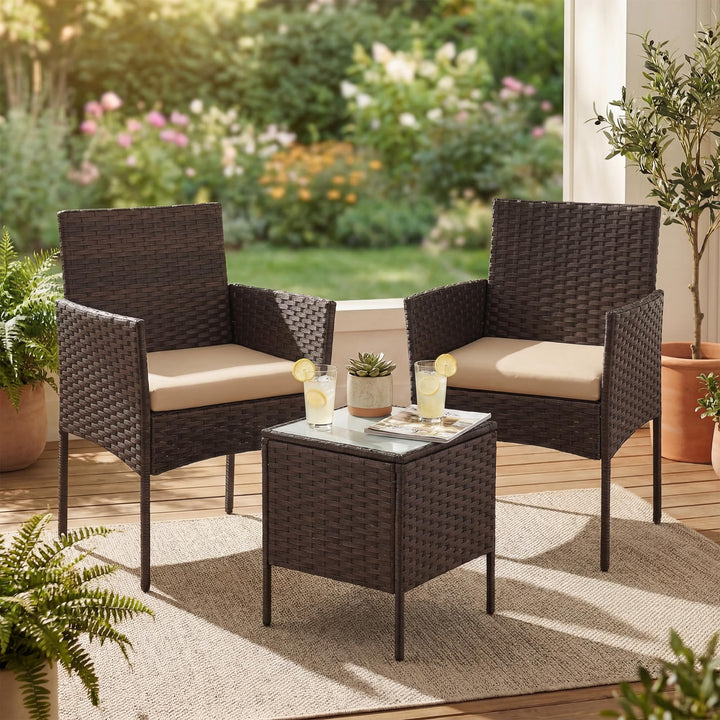 SONGMICS Balkonmöbel, Gartenmöbel-Set, aus PE-Polyrattan, Lounge-Set, Tisch und 2 Stühle, Terrassenm
