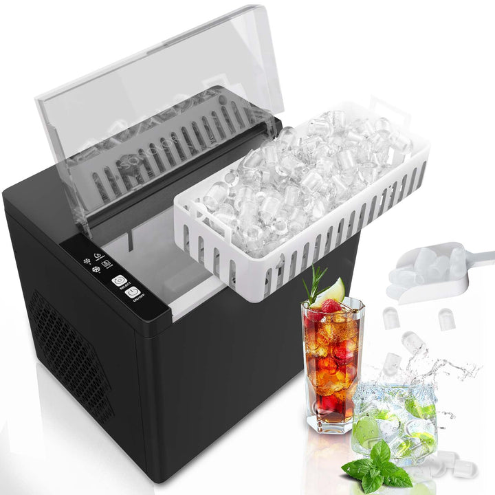 tragbare Eiswürfelmaschine, 9 Würfel in 6 Min., 12 kg/24 Std., 2 Grössen, mit Eisschaufel & Korb, Ei