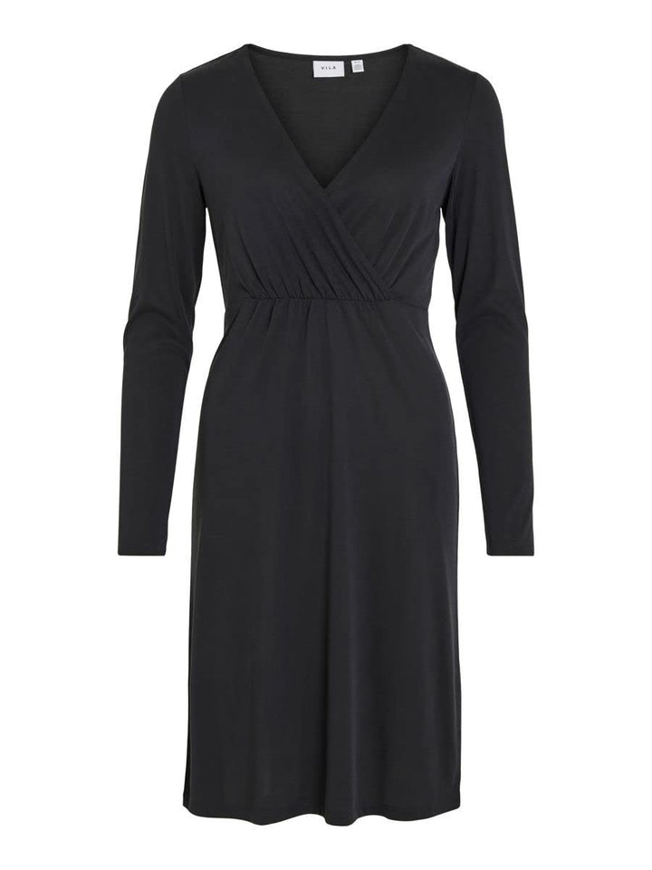 Vila Damen Vimodala L/S Wrap Midi Su-Noos Dress XS Schwarz, XS Schwarz