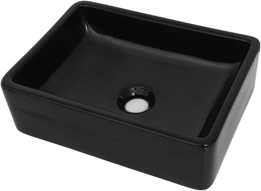 WIFESE Waschbecken Keramik Rechteckig Schwarz 41x30x12 cm Aufsatzwaschbecken Eckig Waschbecken Gäste