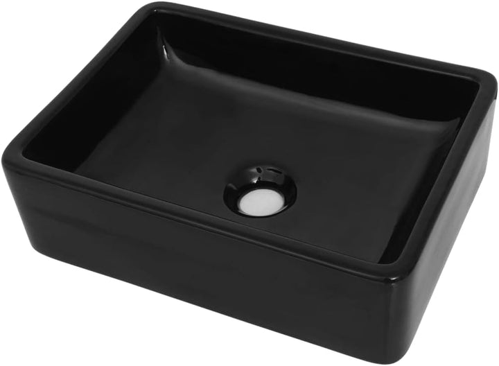 WIFESE Waschbecken Keramik Rechteckig Schwarz 41x30x12 cm Aufsatzwaschbecken Eckig Waschbecken Gäste