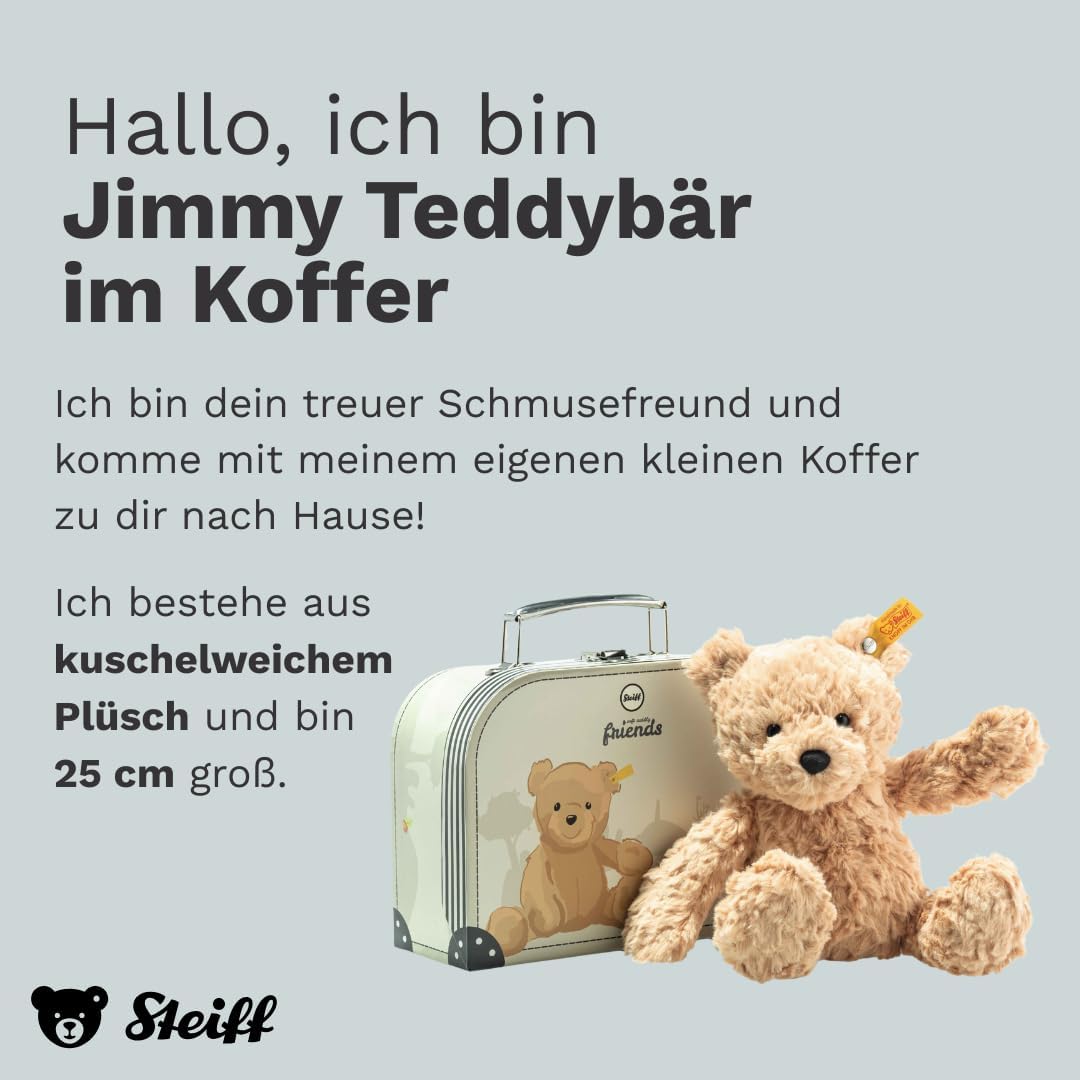 Steiff Kuscheltier Jimmy Teddybär im Koffer, Süsses Stofftier mit Kunststoffaugen, Kinder, Jungen &