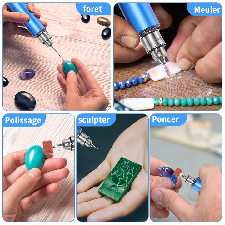 Elektrisches Handbohrer-Set, 0,8 - 3 mm, handgehaltener elektrischer Mini-Bohrer, Harz-Polierset mit