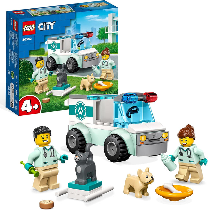 LEGO 60382 City Tierrettungswagen, Tierspielzeug mit Hunde- und Katzenfiguren sowie 2 Tierarzt-Minif