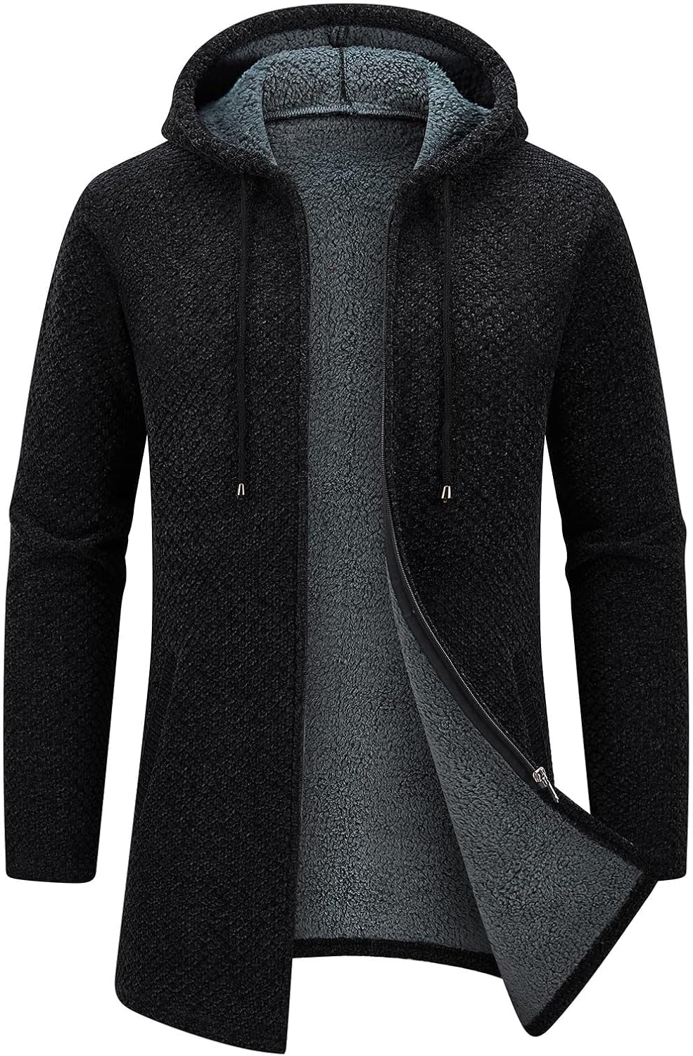 KUDORO Strickjacke Herren Cardigan Lang Trachtenjacke Kapuze mit Kapuze Gestrickt Pullover Hoodie Wi