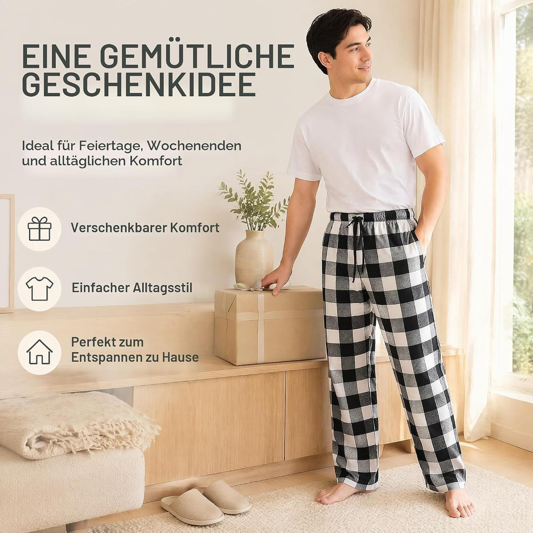 JTPW Herren 100% Baumwolle Flanell Bequeme Pyjama/Lounge Bottoms mit Taschen L Black White Check, L