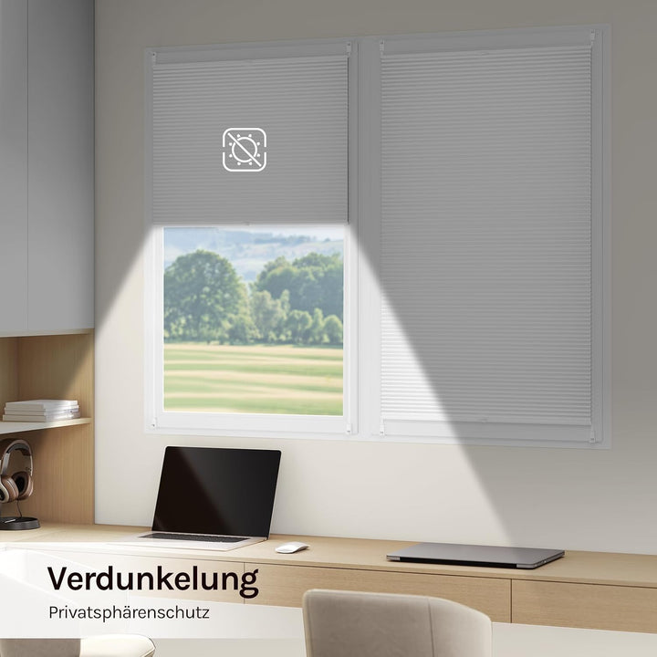 WOLTU Wabenplissee ohne Bohren verdunkelung Thermo Doppelplissee Klemmfix Zweifarbig 50x130cm Weiss-